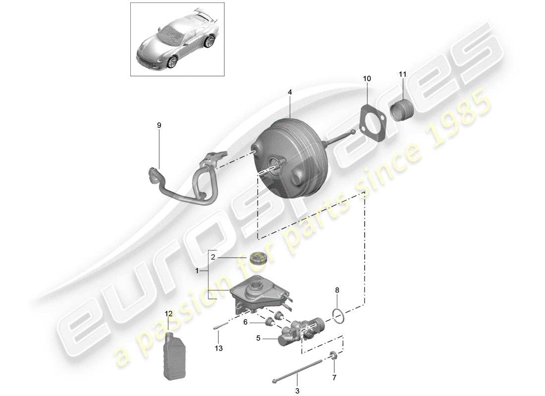 porsche 991r/gt3/rs (2018) brake master cylinder part diagram