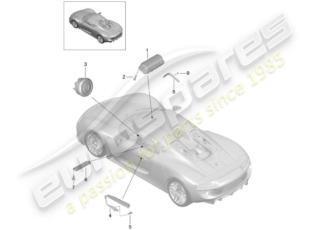 porsche 918 spyder (2015) airbag parts diagram