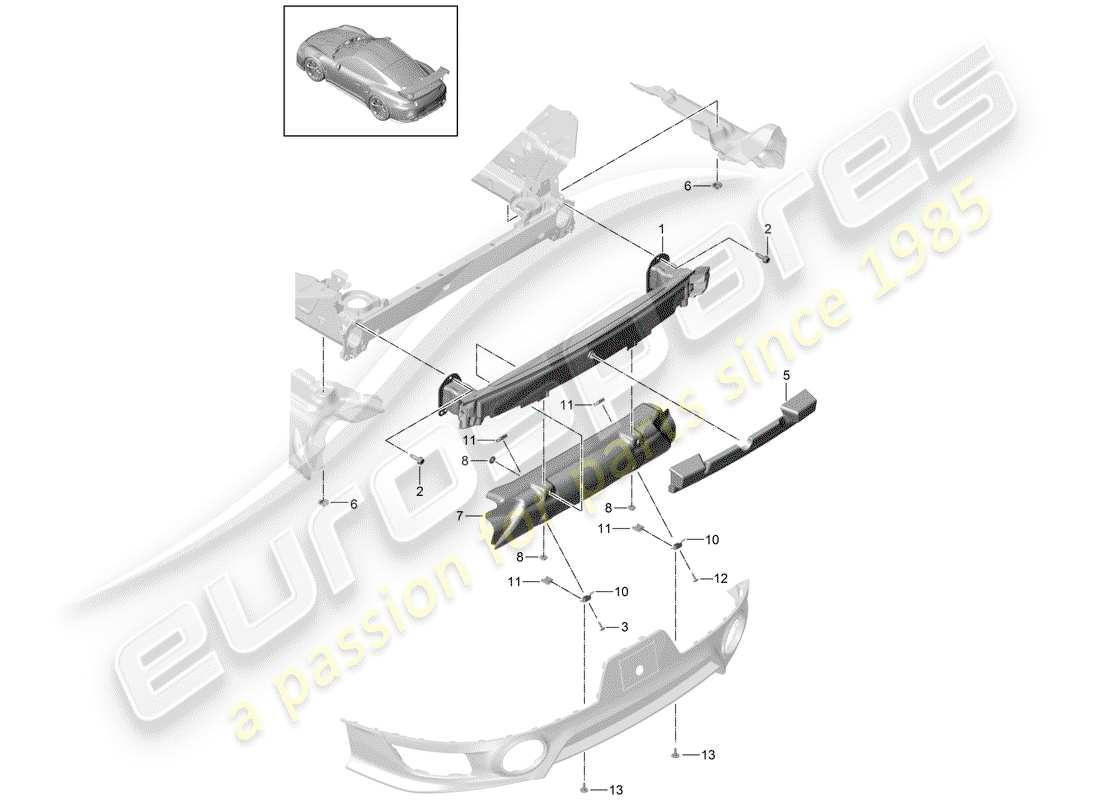 porsche 2015 (991-1 turbo) bumper bracket part diagram
