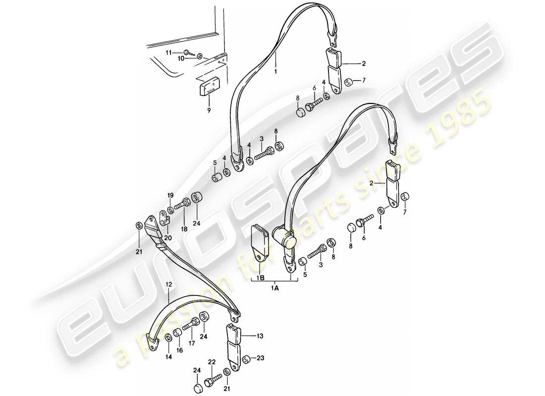 porsche 1984 (944) seat belt parts diagram