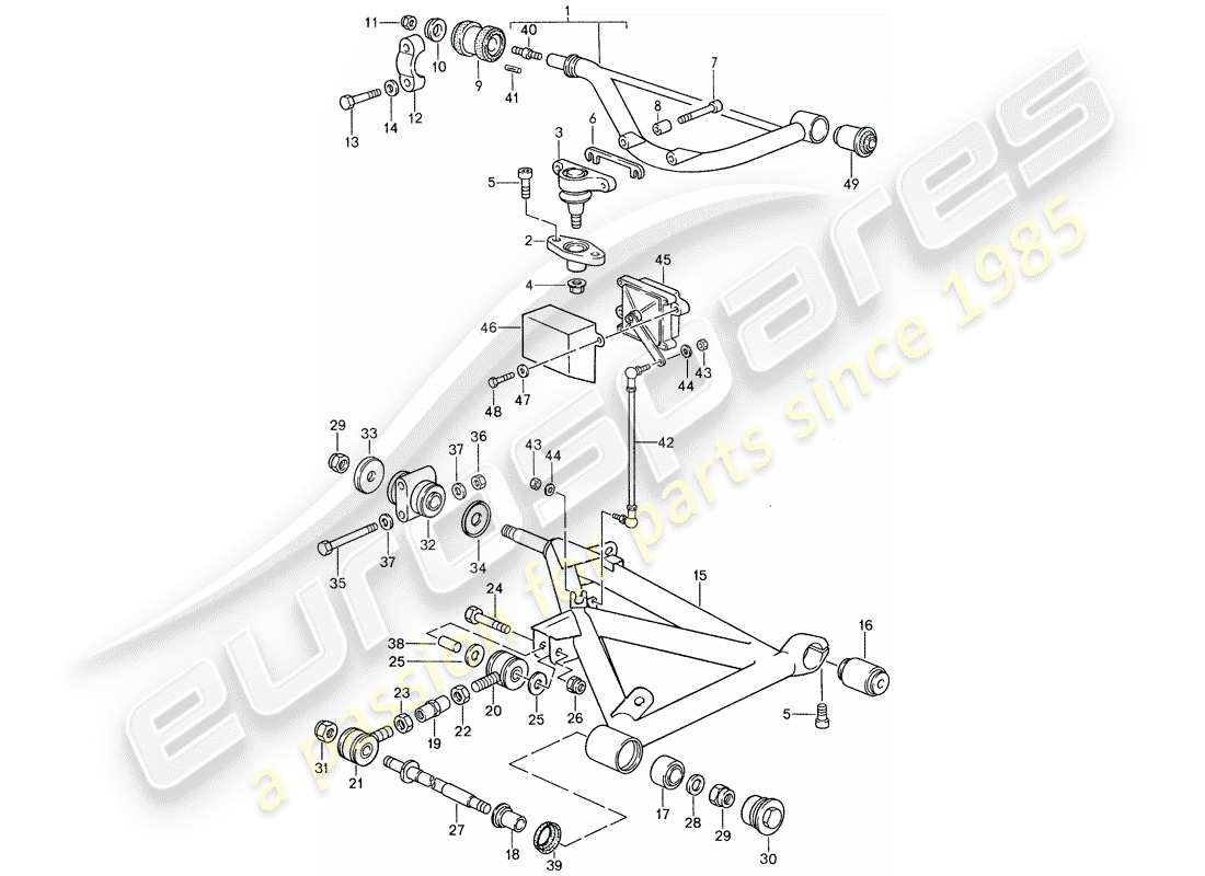 porsche 1987 (959) rear axle steering parts diagram