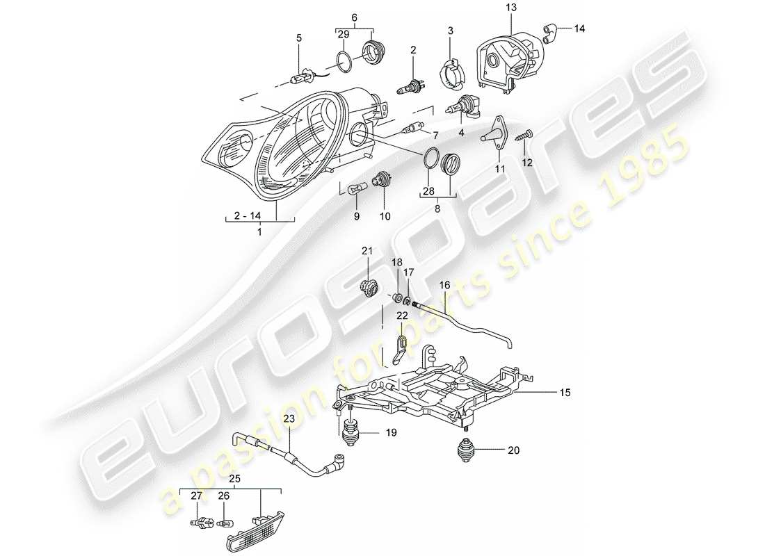 porsche 2004 (996) headlamp - turn signal repeater - d - mj 2002>> part diagram