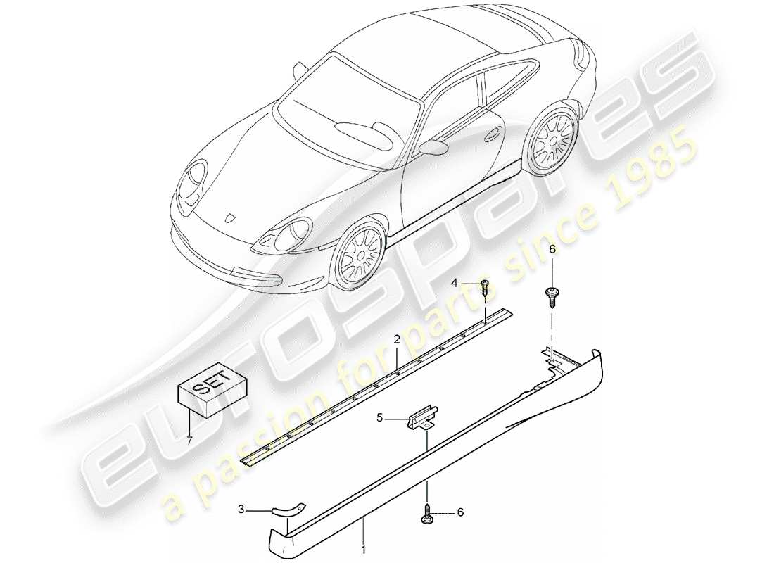 porsche 2005 (996) side member trim part diagram