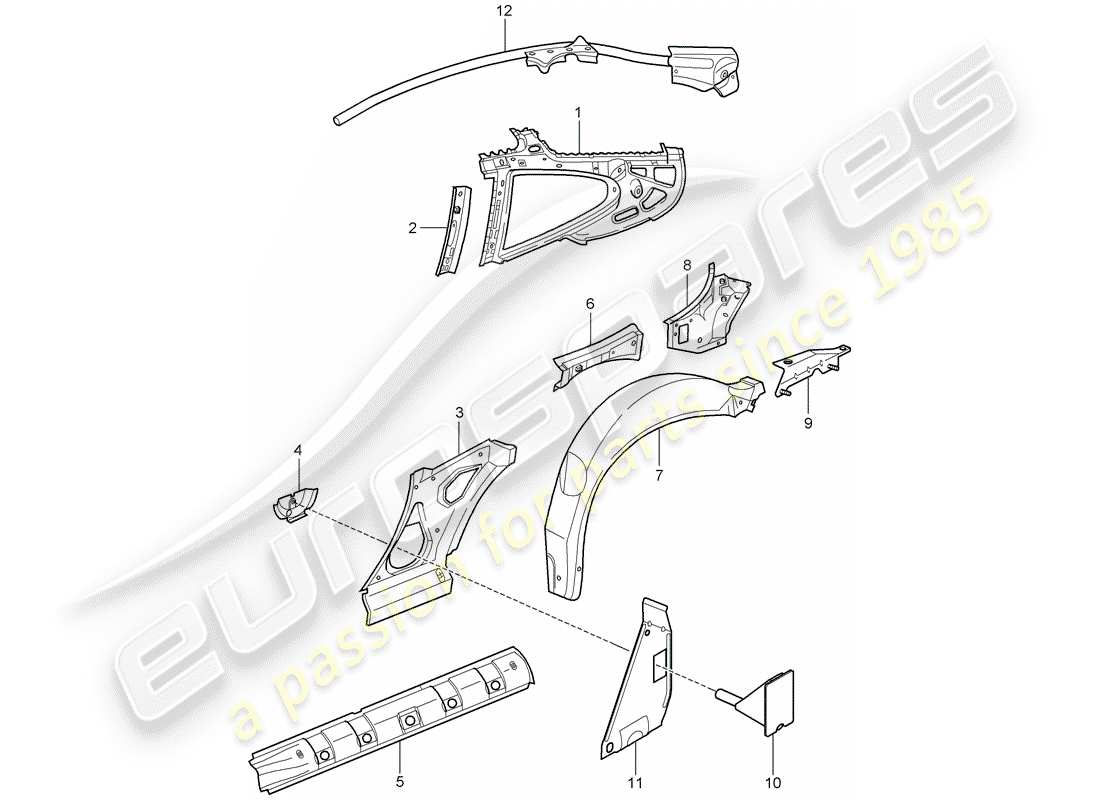 porsche 2005 (996) side panel part diagram