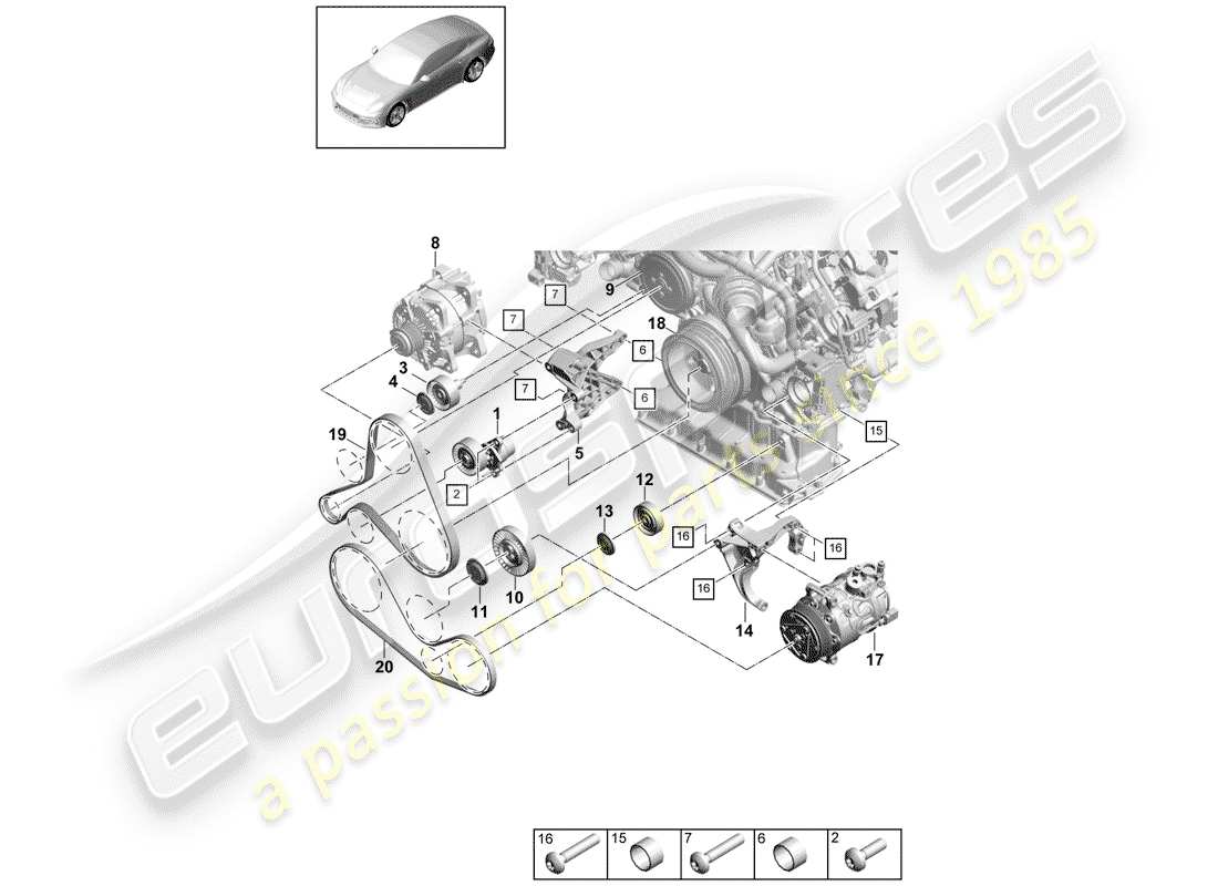 porsche 2020 (panamera 971-1) v-ribbed belt part diagram