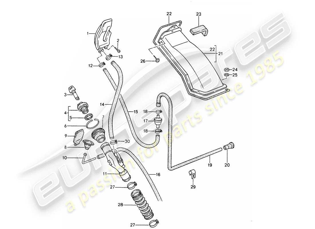 porsche 1995 (968) filler neck parts diagram