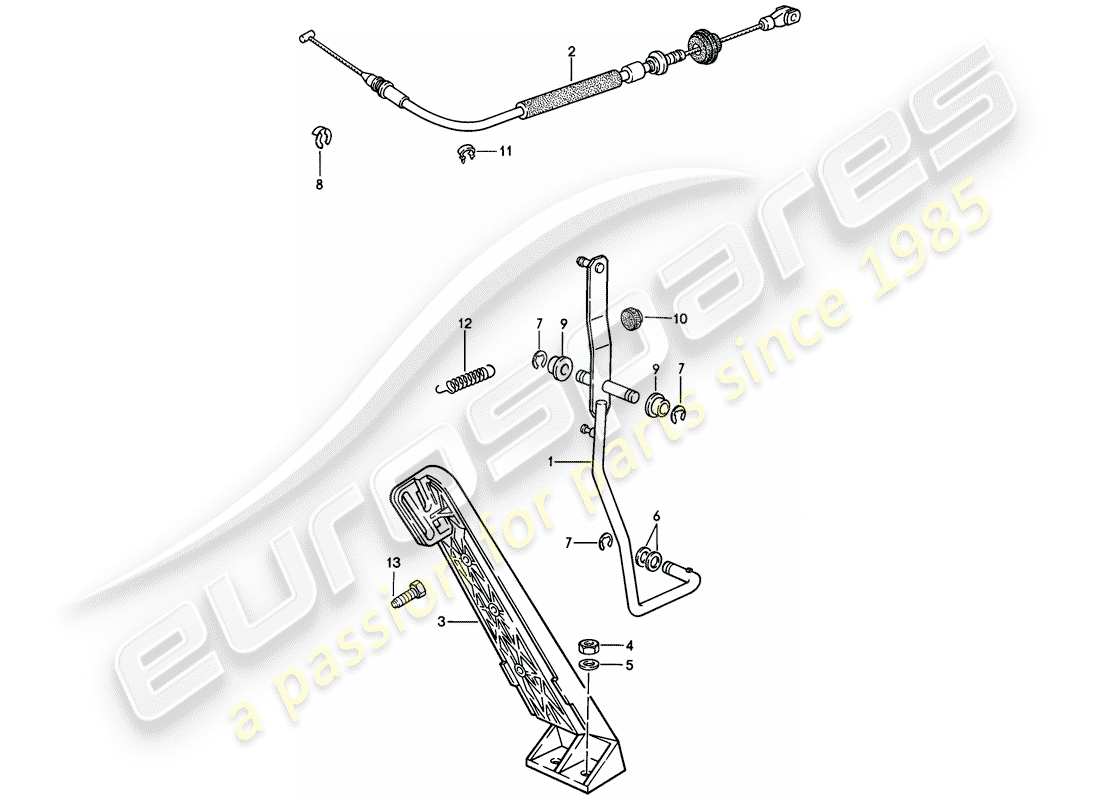 porsche 944 (1983) accelerator pedal - accelerator cable - for vehicles with - manual gearbox part diagram