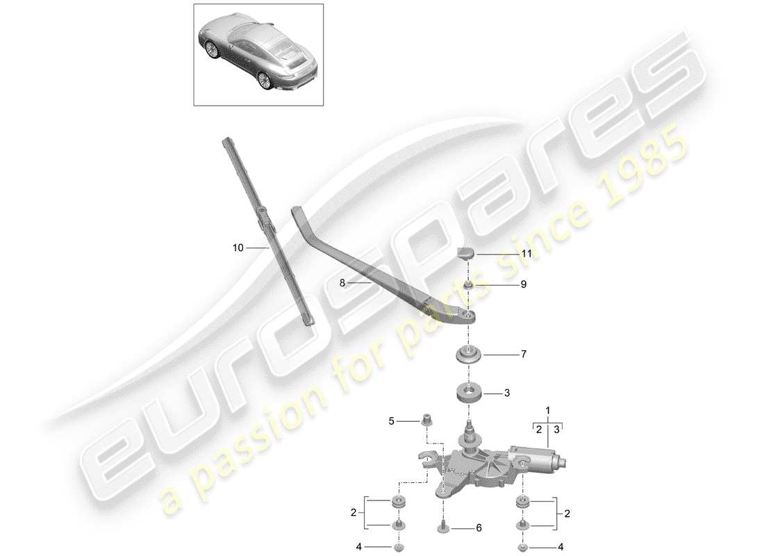 porsche 991 gen. 2 (2019) rear window wiper parts diagram