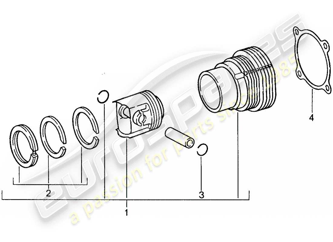 porsche 1988 (959) cylinder with pistons parts diagram