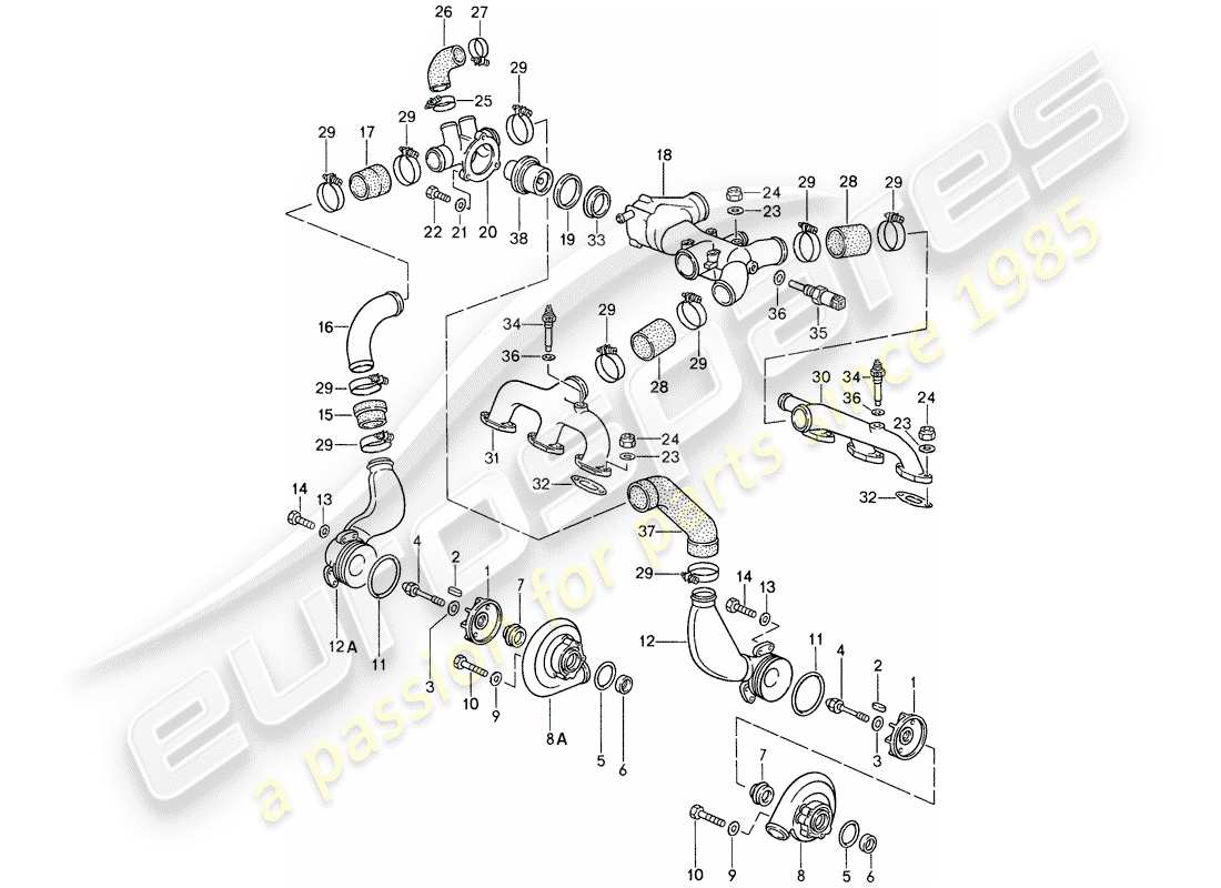 porsche 1988 (959) water cooling 3 part diagram