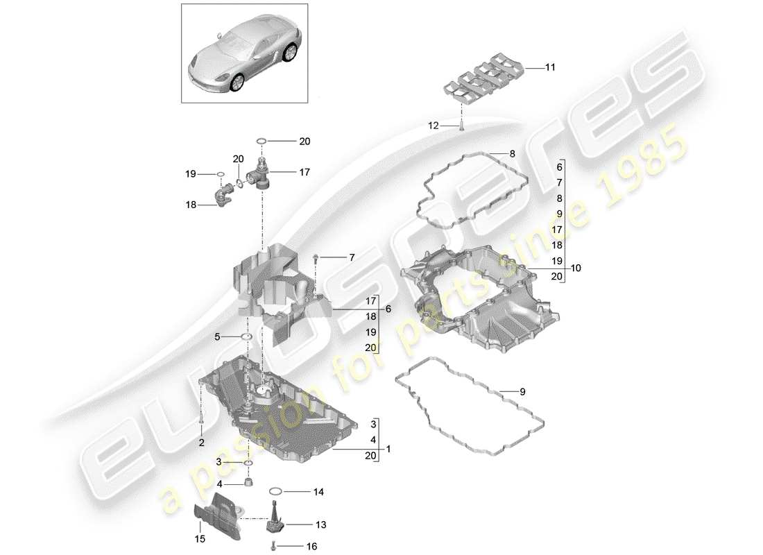 porsche 2017 (718 cayman) engine (oil press./lubrica.) part diagram