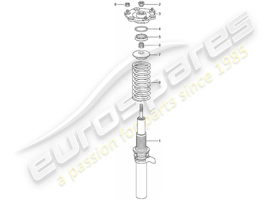 porsche 996 t/gt2 (2001) suspension - shock absorber strut parts diagram