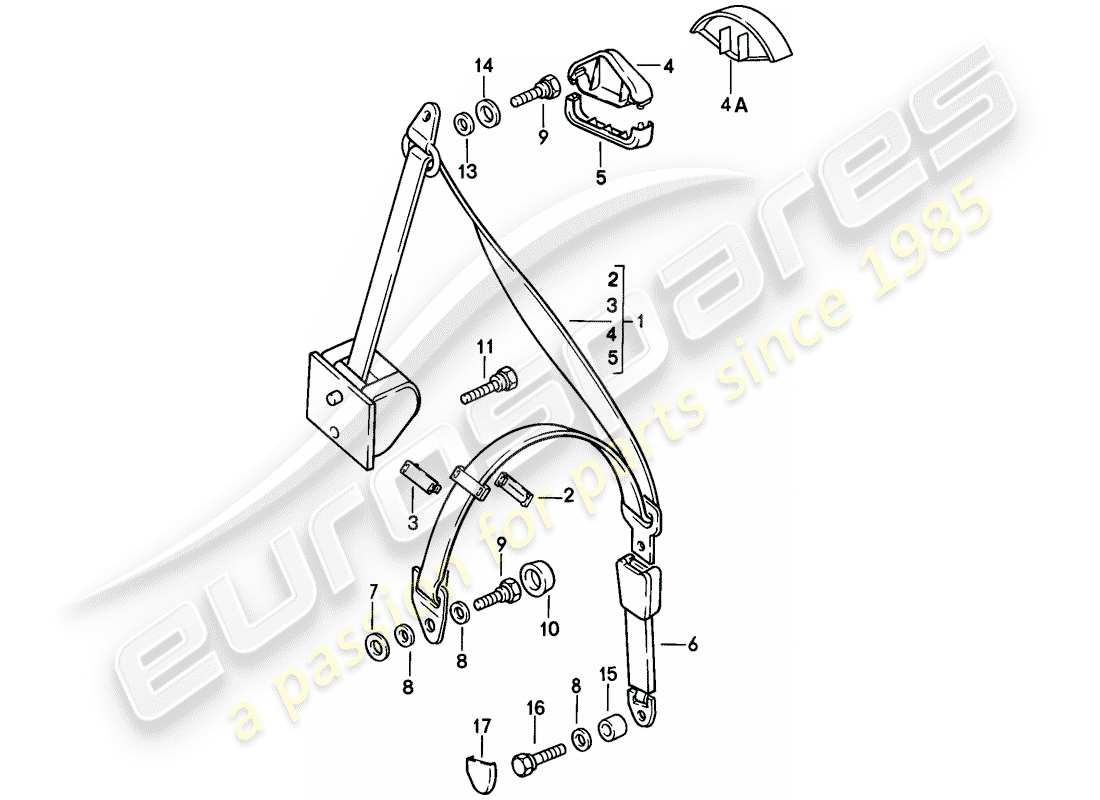 porsche 1982 (944) seat belt parts diagram