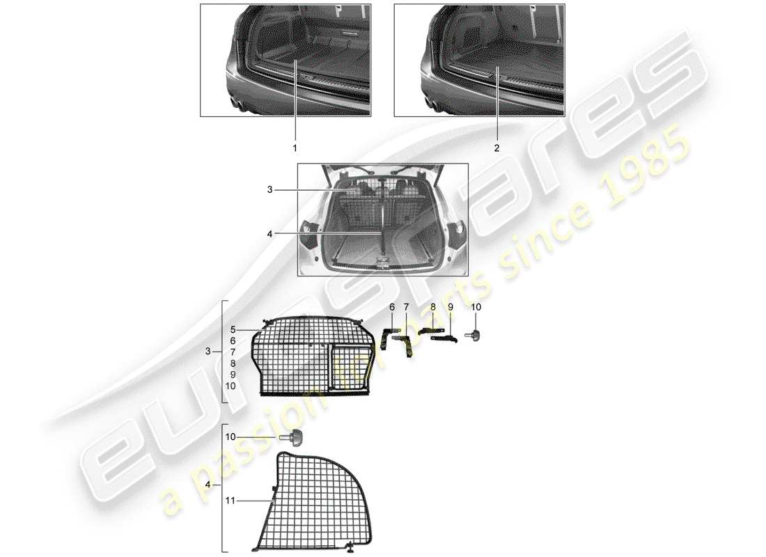 porsche tequipment cayenne (2003) luggage compartment liner parts diagram