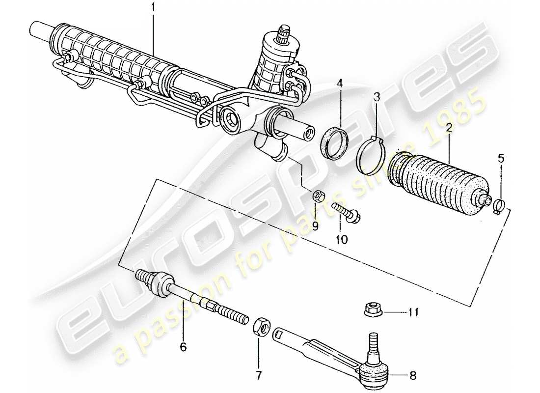 porsche 2001 (986 boxster) power steering - steering gear parts diagram