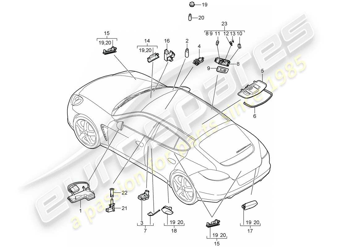 porsche 2011 (panamera 970) interior lights part diagram