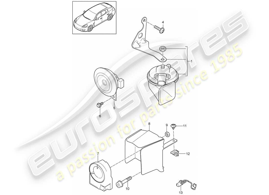 porsche panamera 970 (2015) fanfare horn part diagram