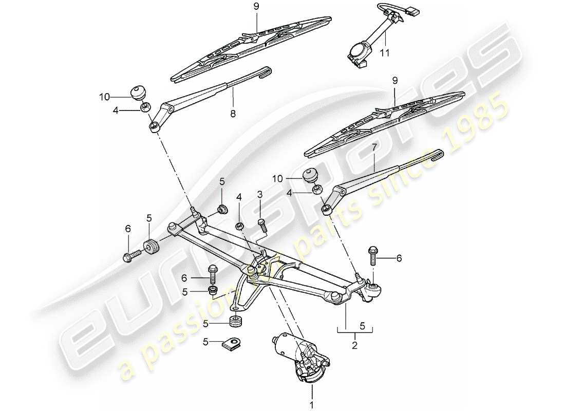 porsche 2005 (997-1) windshield wiper system compl. part diagram