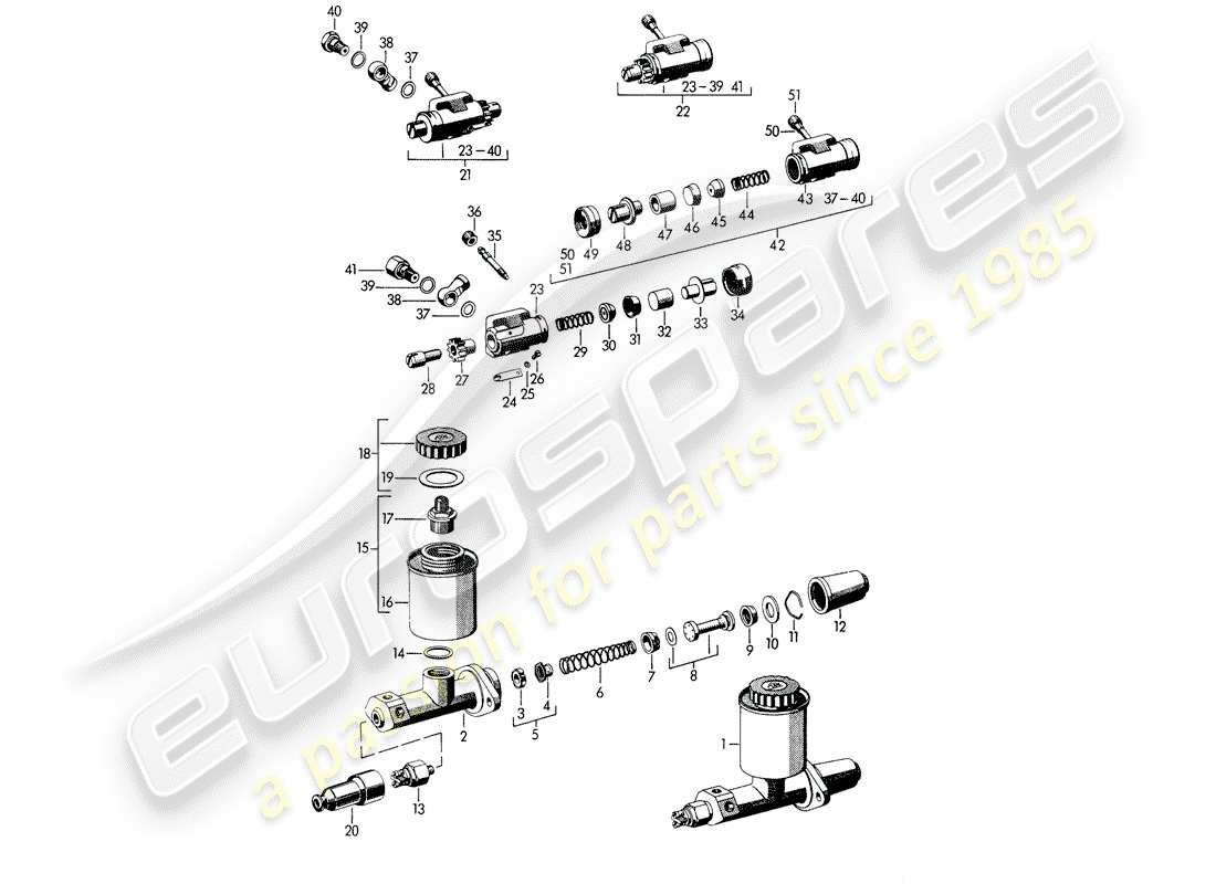 porsche 1964 (356b/356c) wheel brake cylinder - brake master cylinder part diagram