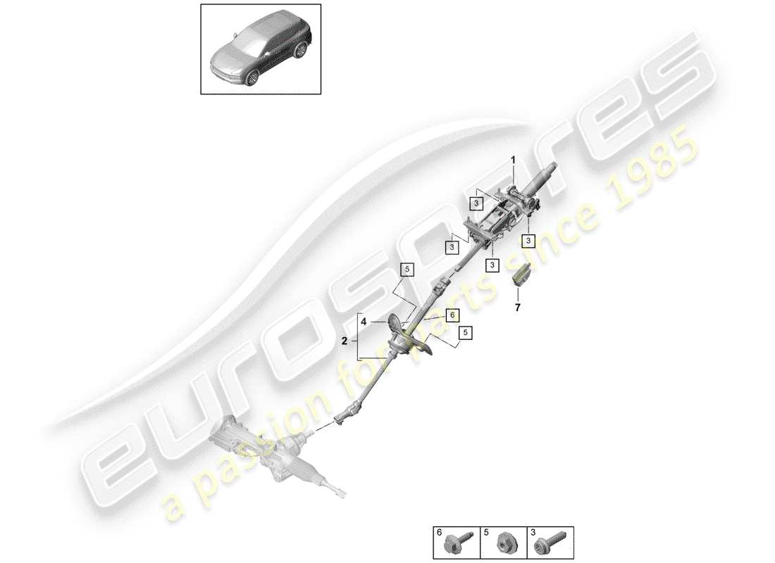 porsche 2018 (cayenne e3 9ya/9yb) steering column part diagram