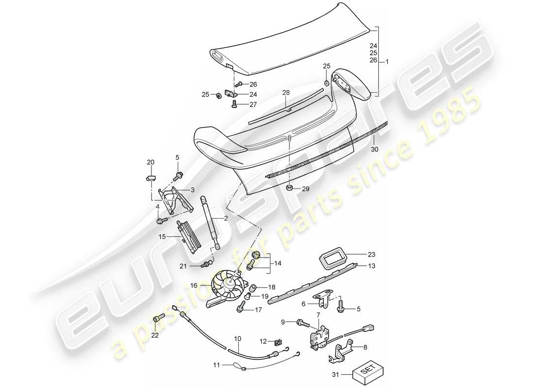 porsche 2001 (996 gt3) cover - d >> - mj 2002 part diagram