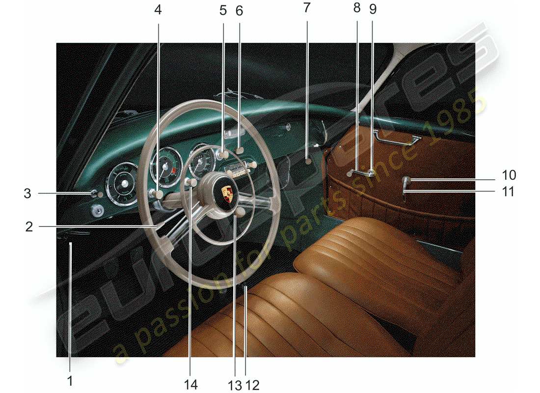 porsche 1958 (356/356a) button - set - switch parts diagram