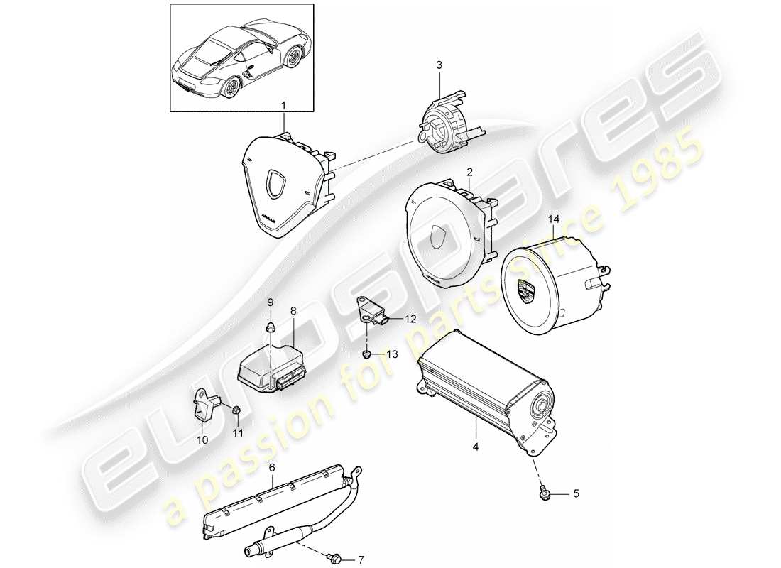 porsche 2010 (987 cayman) airbag part diagram