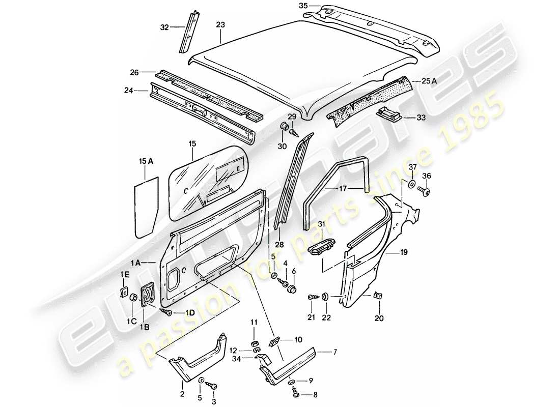 porsche 1986 (924s) trims part diagram