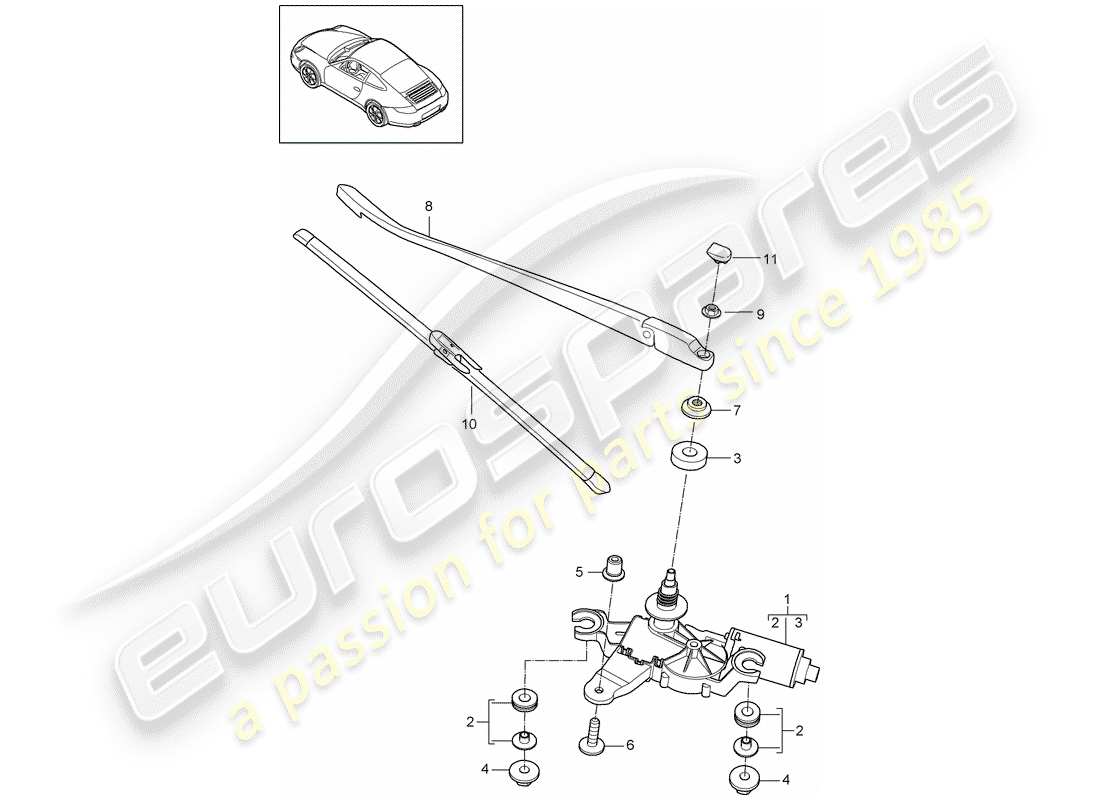 porsche 2010 (997-2) rear window wiper part diagram