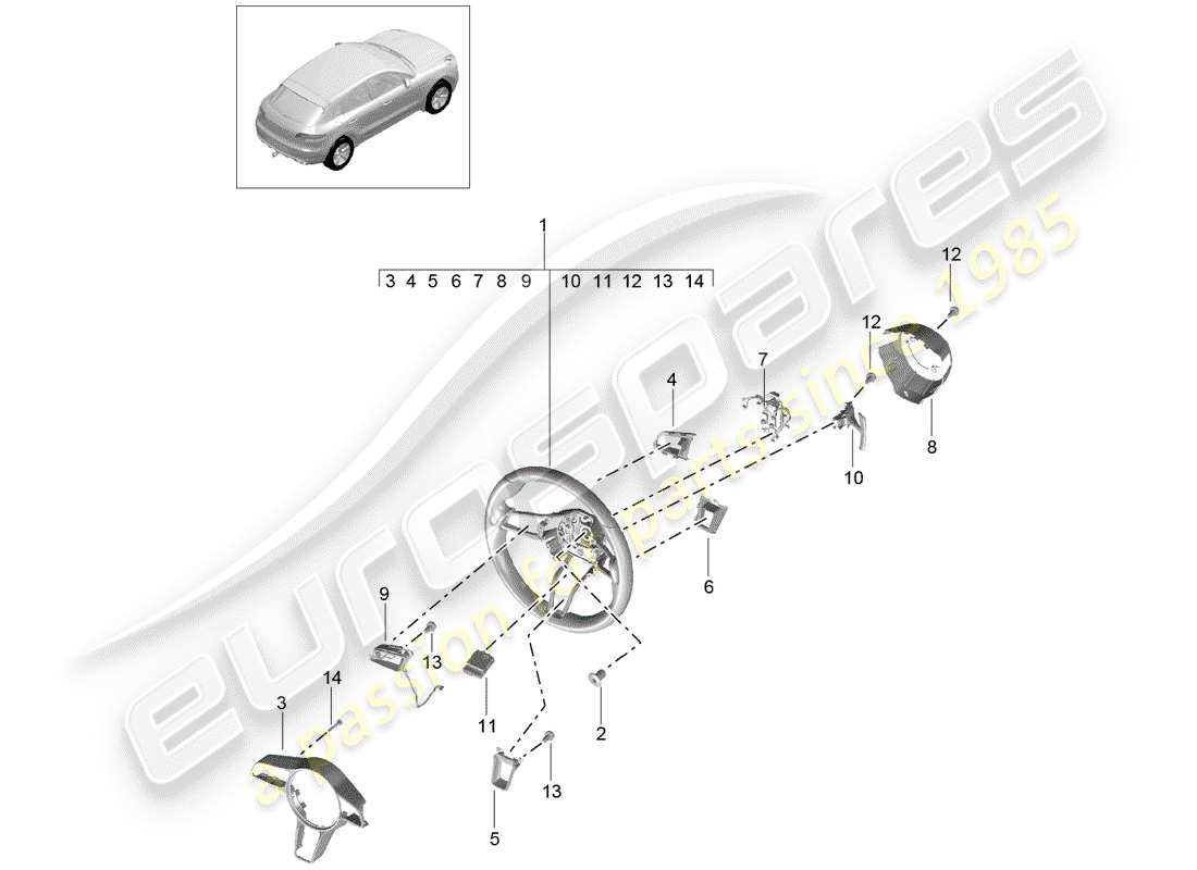 porsche macan (2018) steering wheel part diagram
