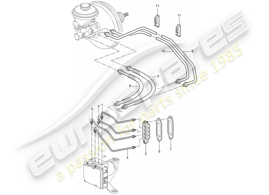 porsche 2008 (997-1 gt3) brake lines part diagram
