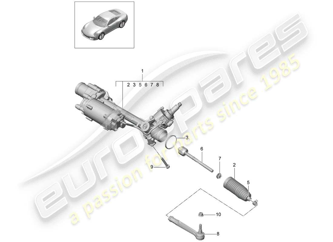 porsche 2014 (991-1) steering gear part diagram