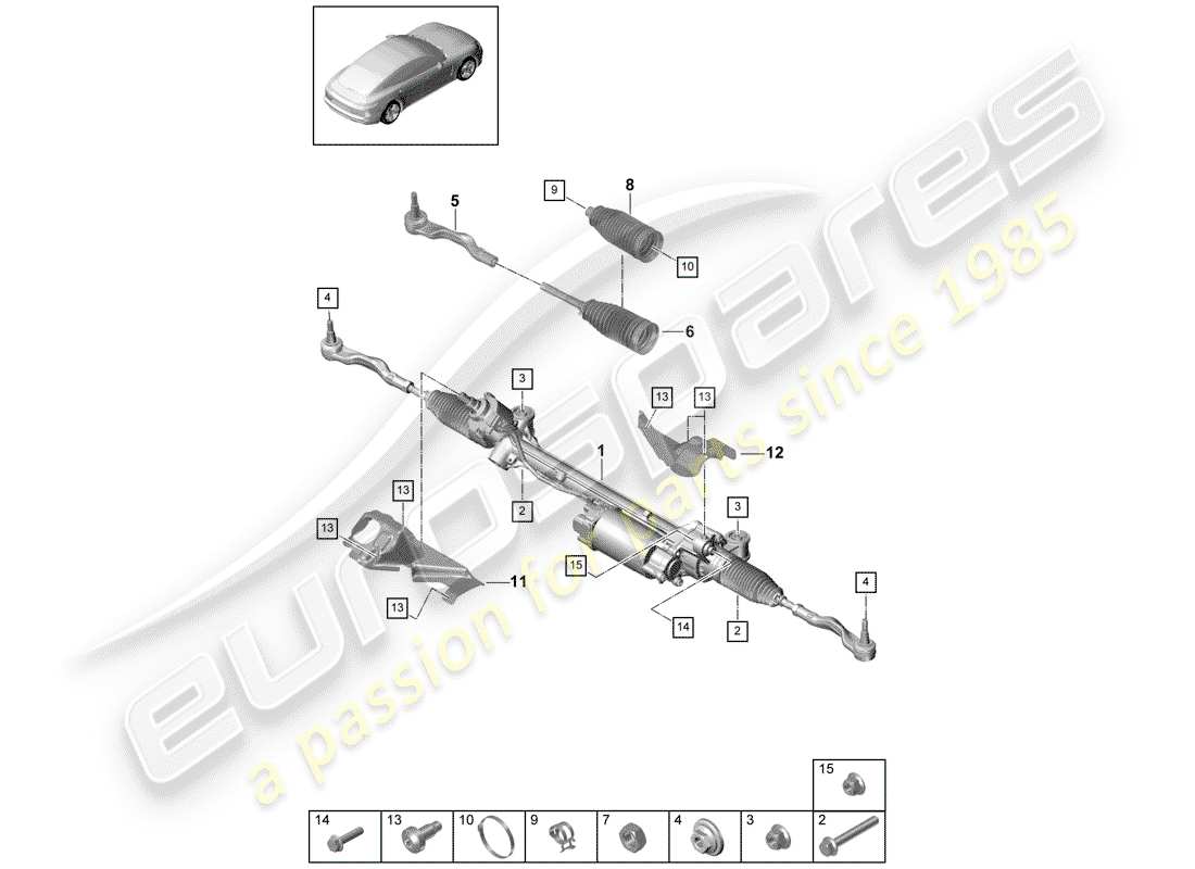 porsche panamera 971 (2017) steering gear parts diagram