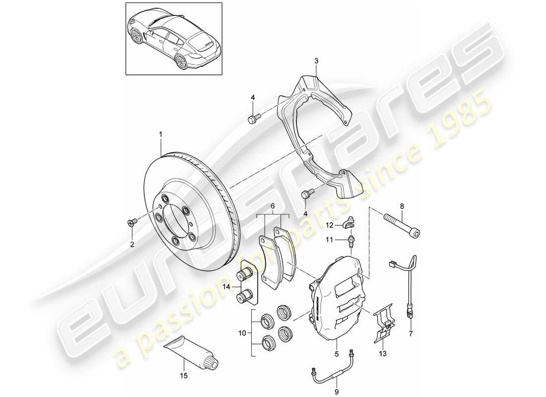 porsche panamera 970 (2015) disc brakes part diagram