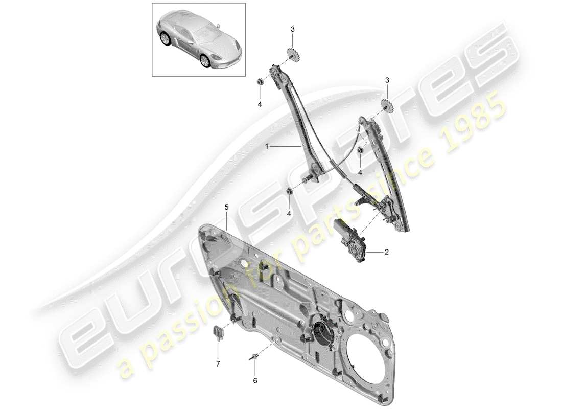 porsche 2018 (718 cayman) window regulator part diagram