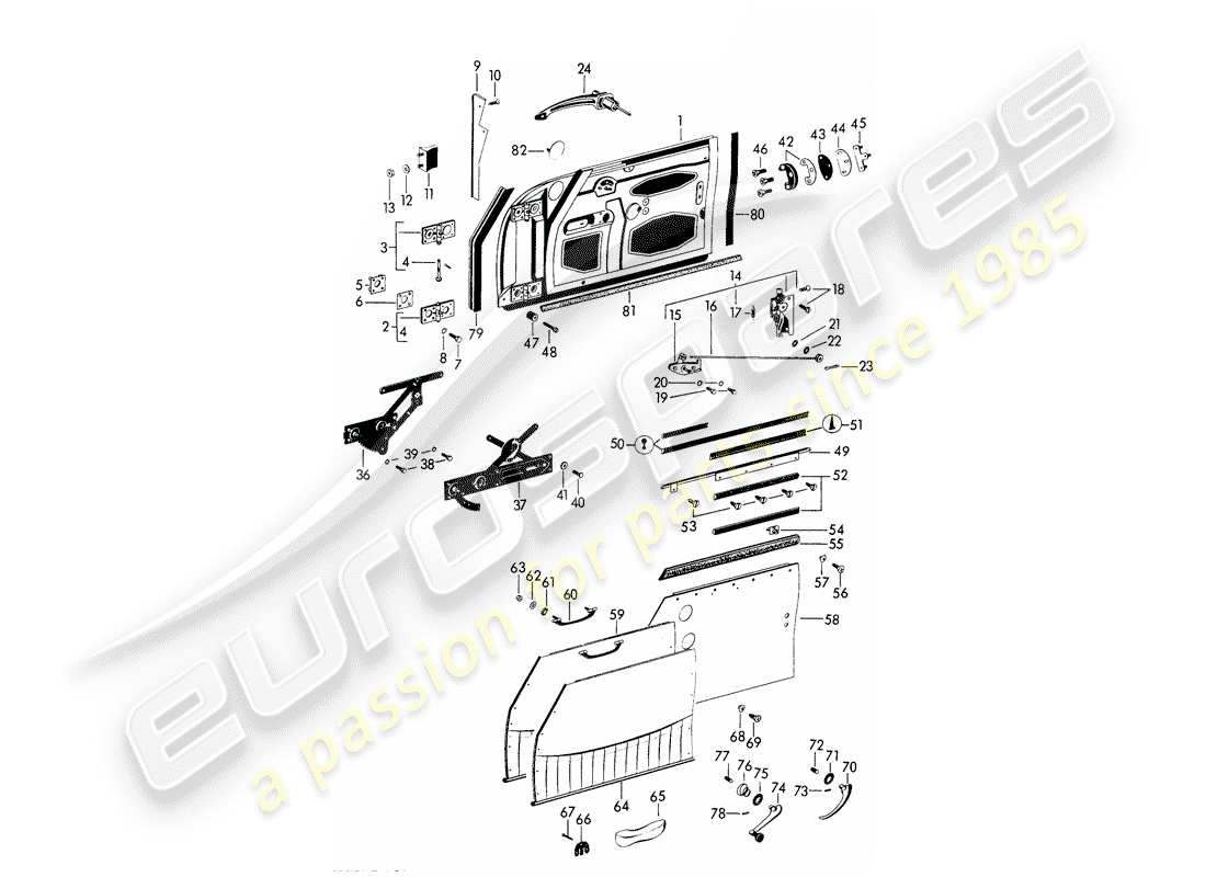porsche 1962 (356b/356c) door - with: - accessories part diagram