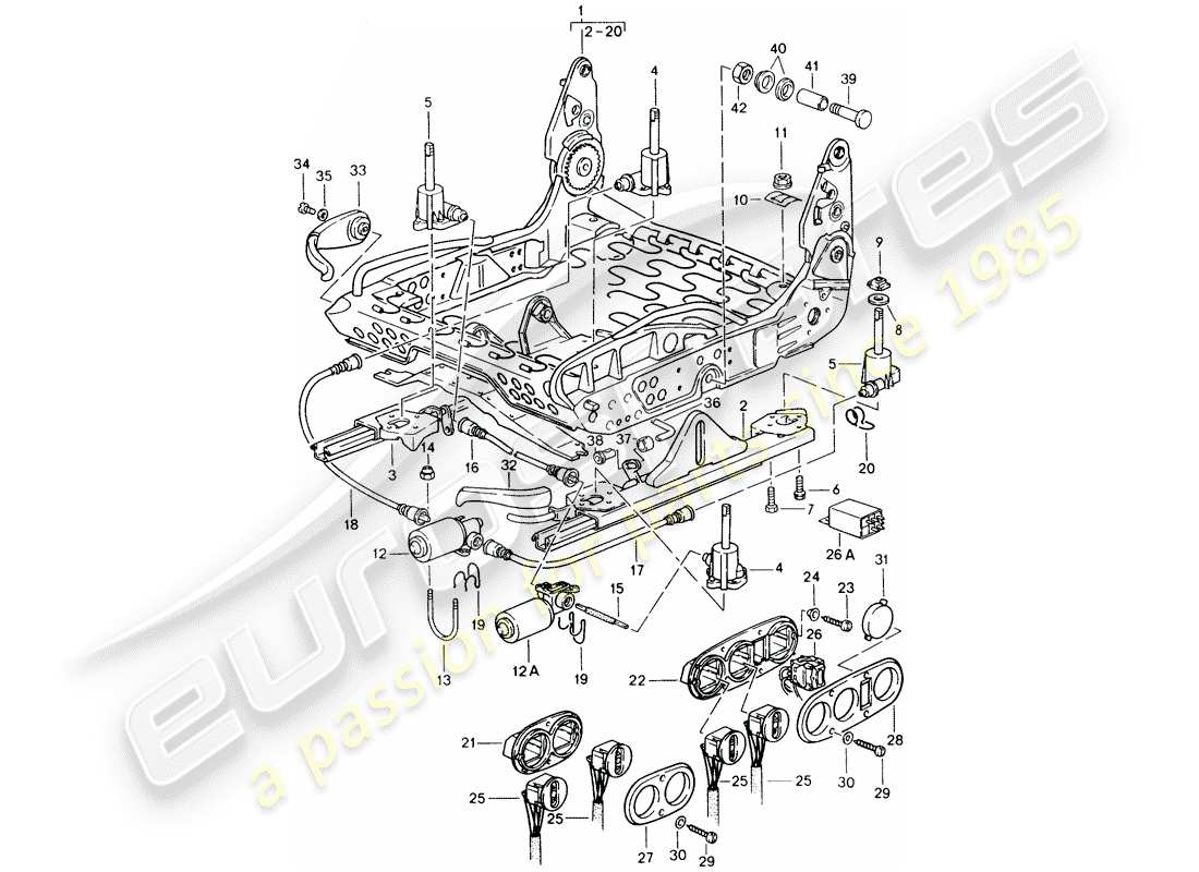 porsche 1986 (911) sports seat - frame for seat part diagram
