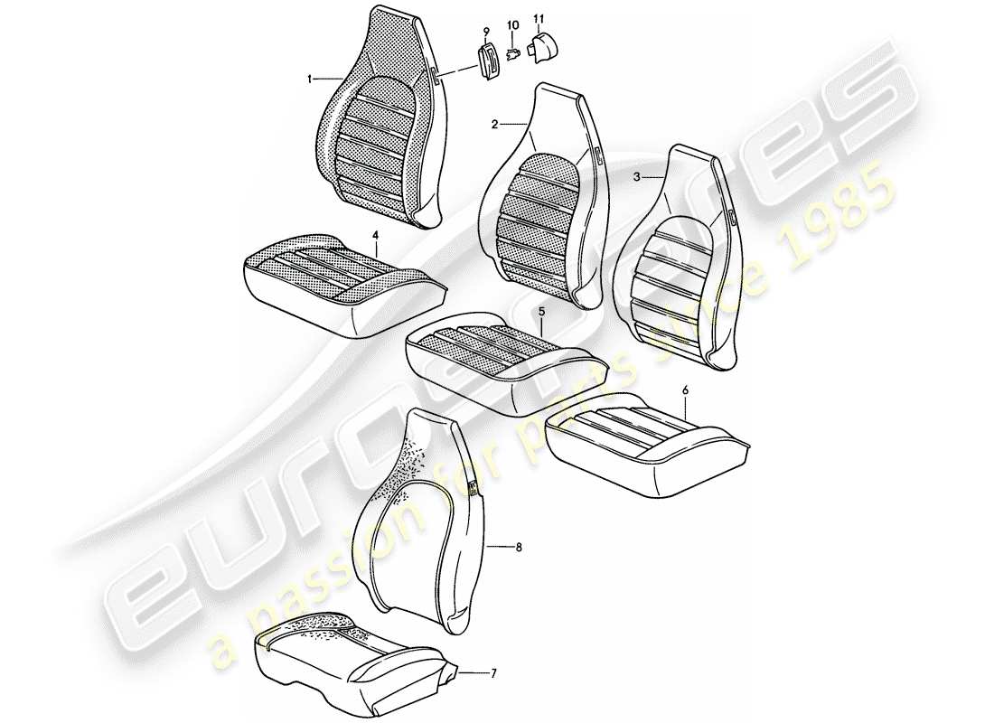 porsche 1986 (911) front seat - cover - d - mj 1985>> part diagram