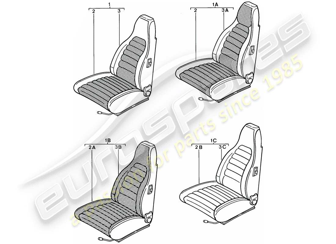 porsche 1987 (924s) front seat - complete part diagram