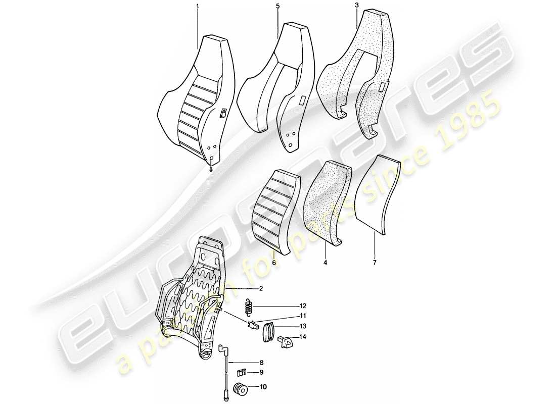 porsche 911 (1978) sports seat - backrest - single parts - d - mj 1981>> parts diagram