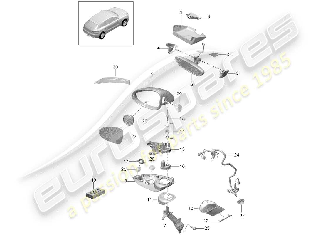 porsche 2016 (macan) rear view mirror inner part diagram