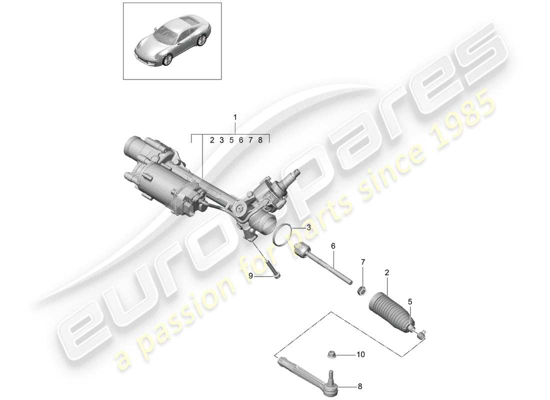 porsche 991 (2015) steering gear parts diagram