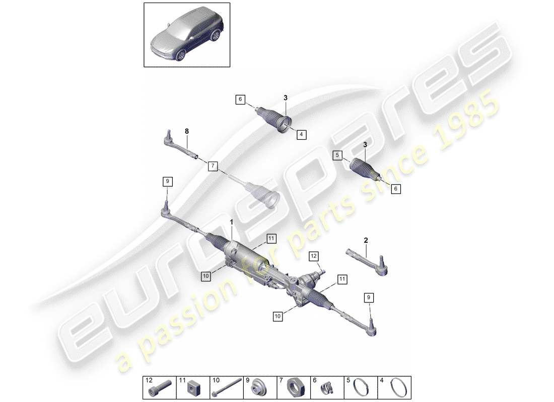 porsche cayenne e3 (2020) steering gear part diagram