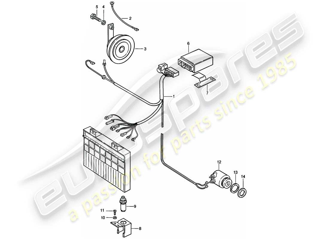 porsche 1988 (924s) alarm system part diagram