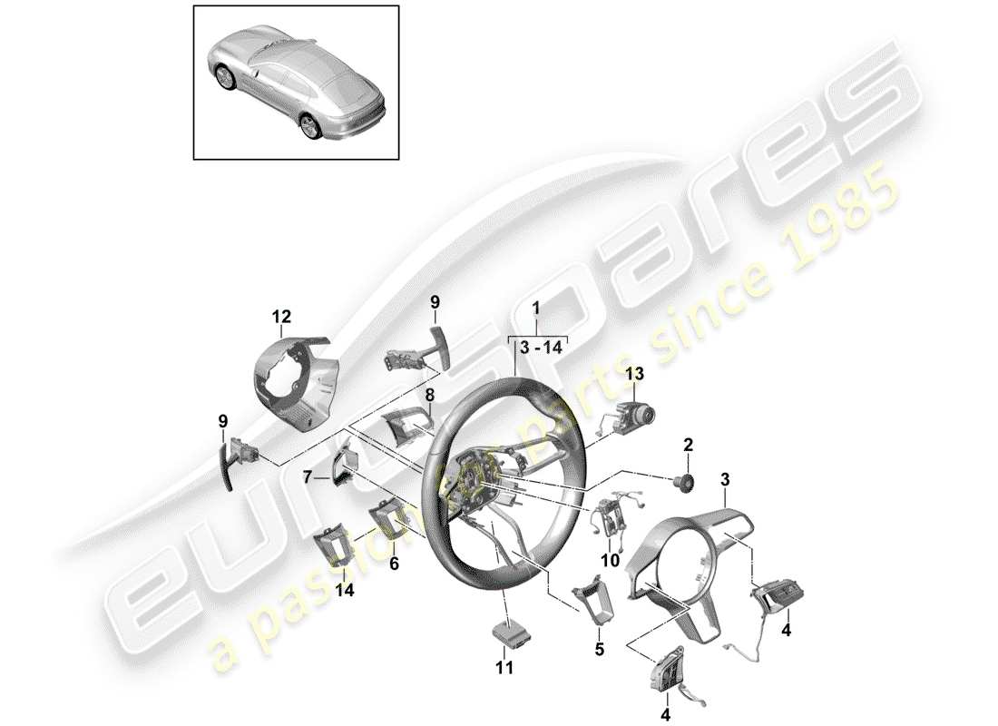 porsche 2017 (panamera 971-1) steering wheel part diagram
