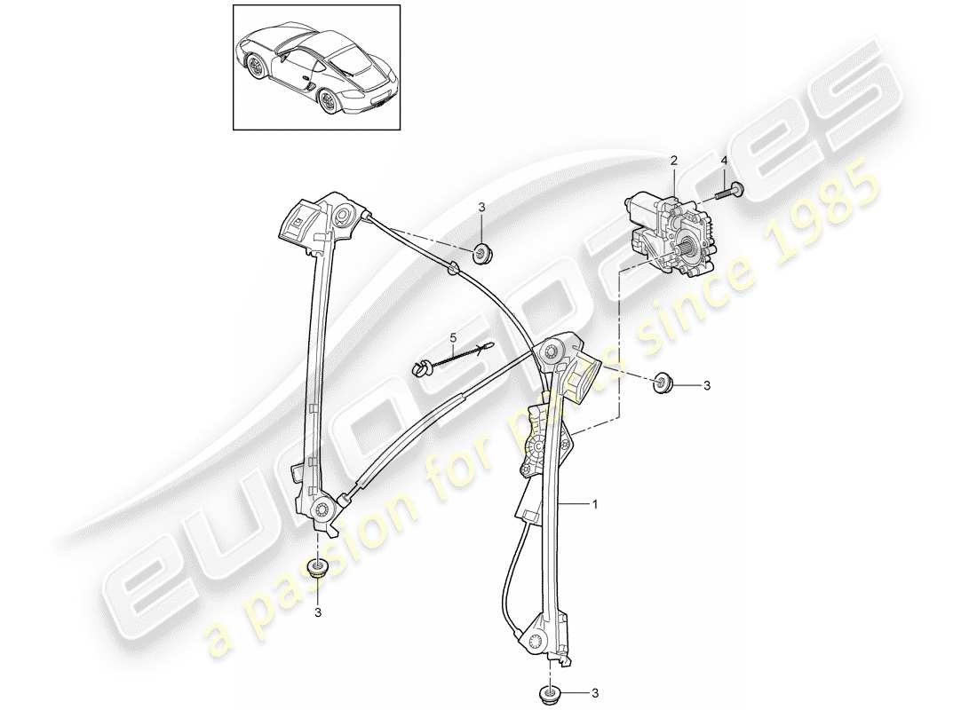 porsche 2009 (987 cayman) window regulator part diagram