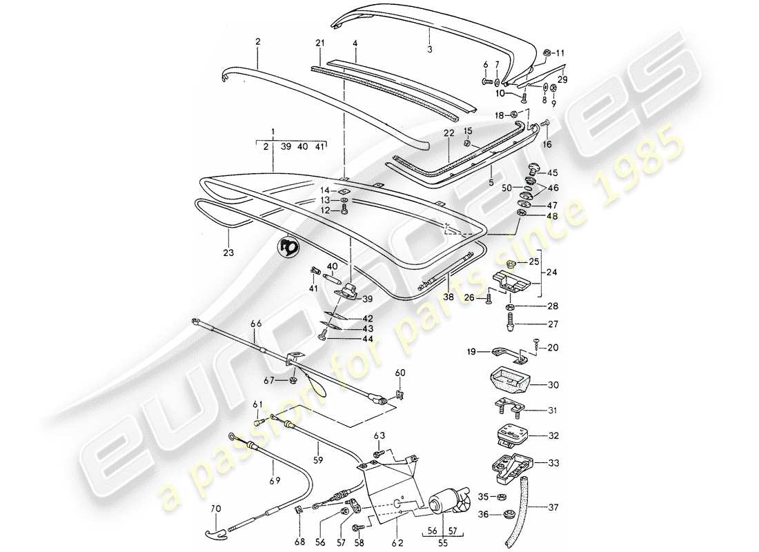 porsche 1994 (968) rear trunk lid - rear spoiler part diagram