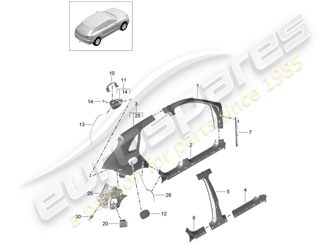 porsche macan (2017) side panel part diagram