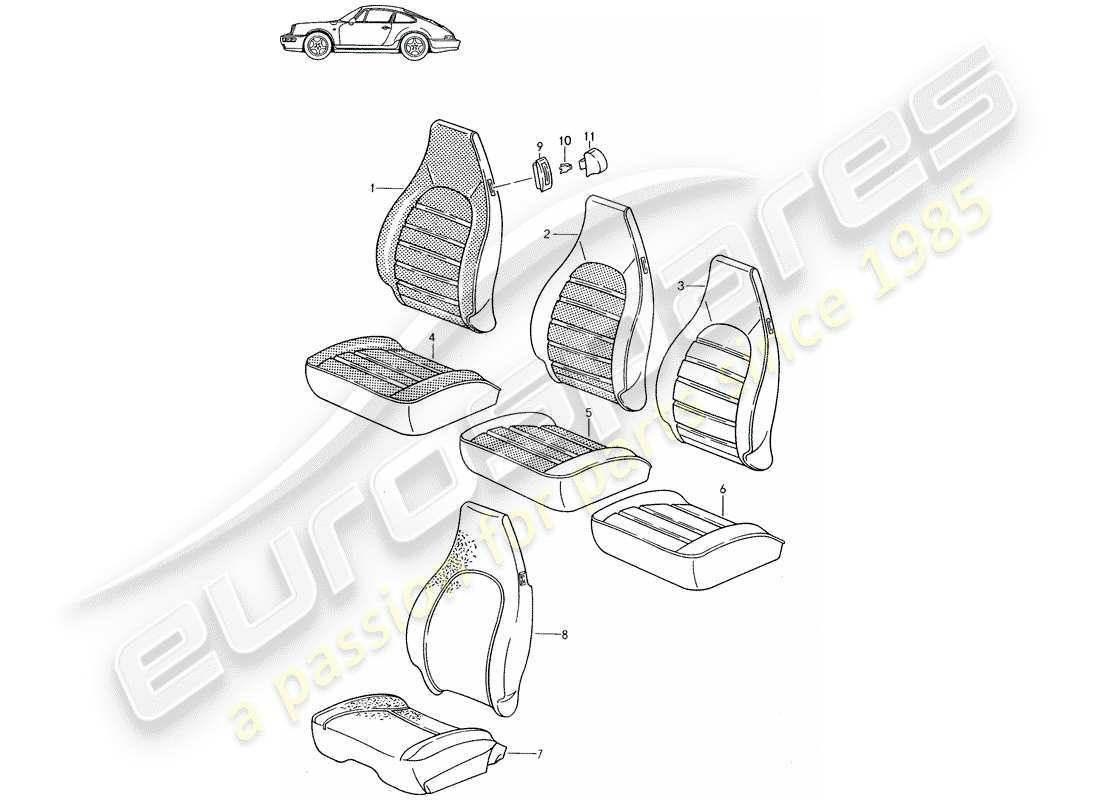 porsche seat 944/968/911/928 (1987) cover - front seat - d - mj 1989>> - mj 1994 parts diagram