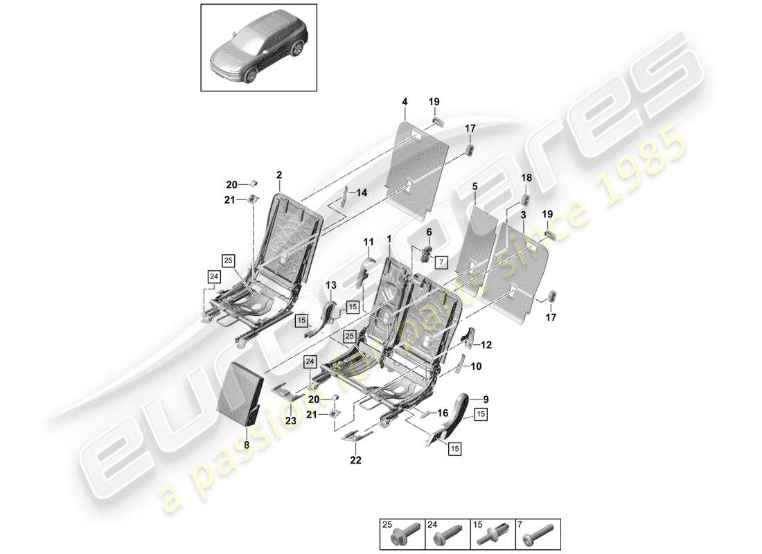 porsche 2018 (cayenne e3 9ya/9yb) back seat backrest part diagram